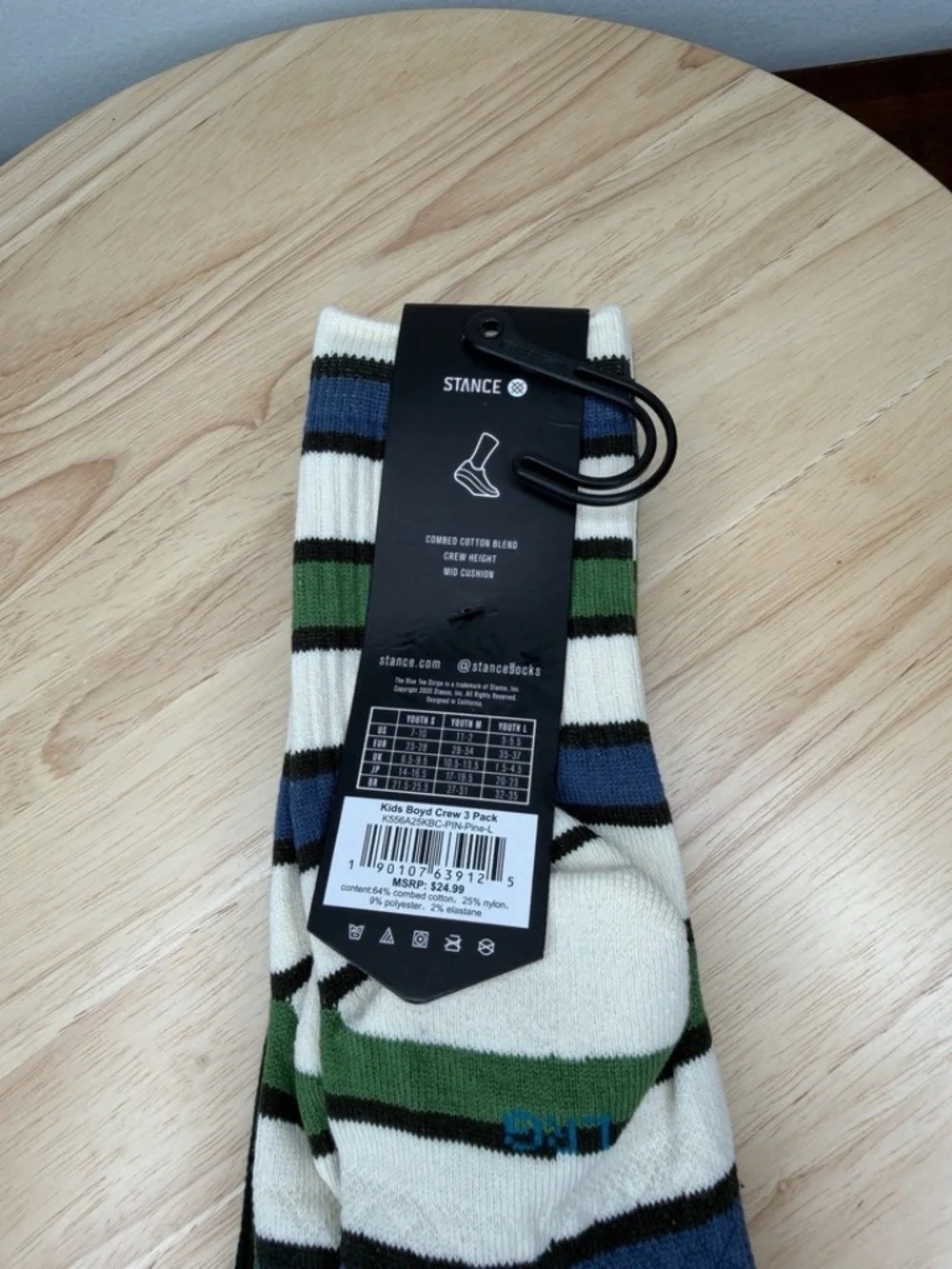 Stance Kids Casual Crew Socks 3 Pack Cotton Blend Youth Large (3-5.5) NEW